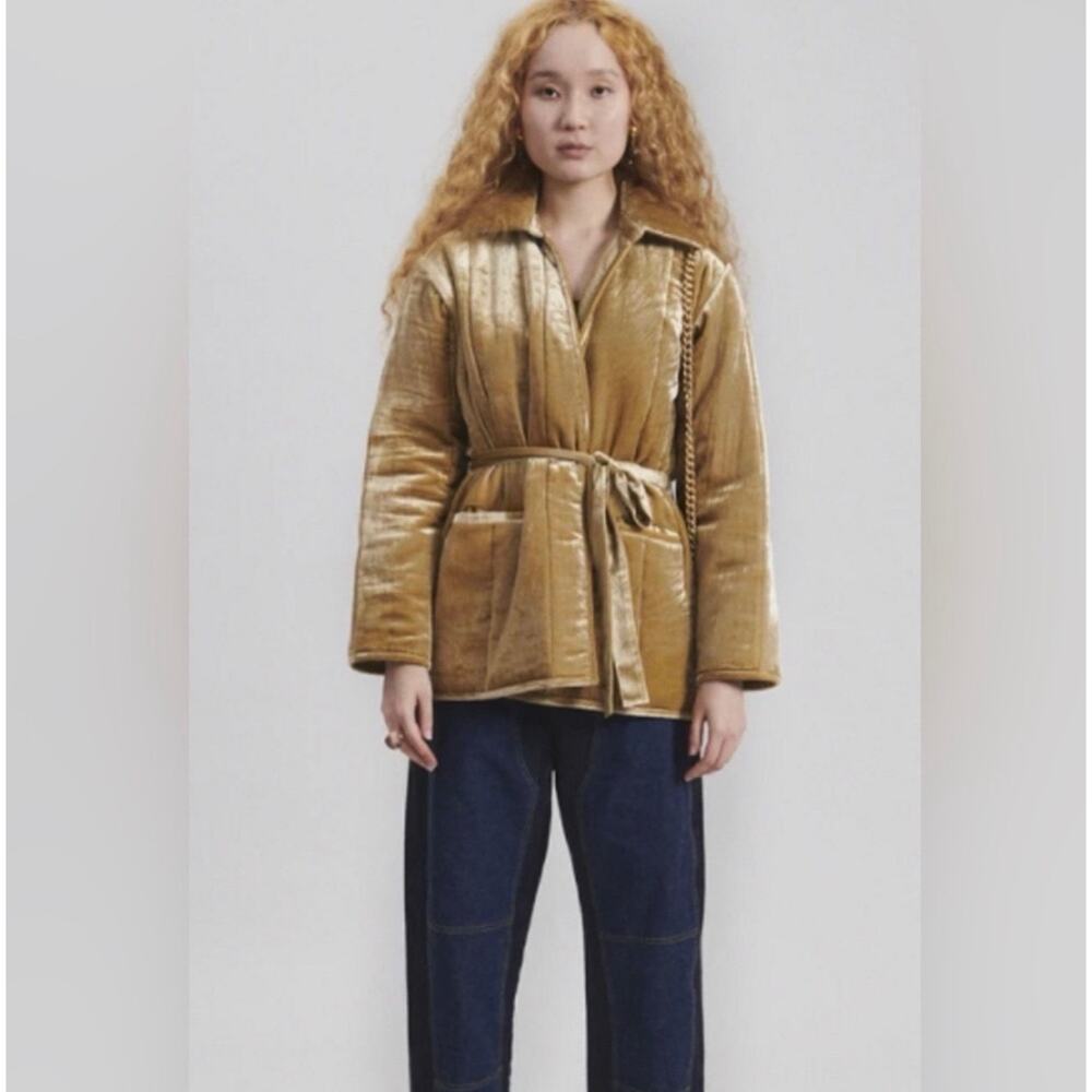 Rachel Comey Gold Velvet Herald Tie-Waist Coat | Size M